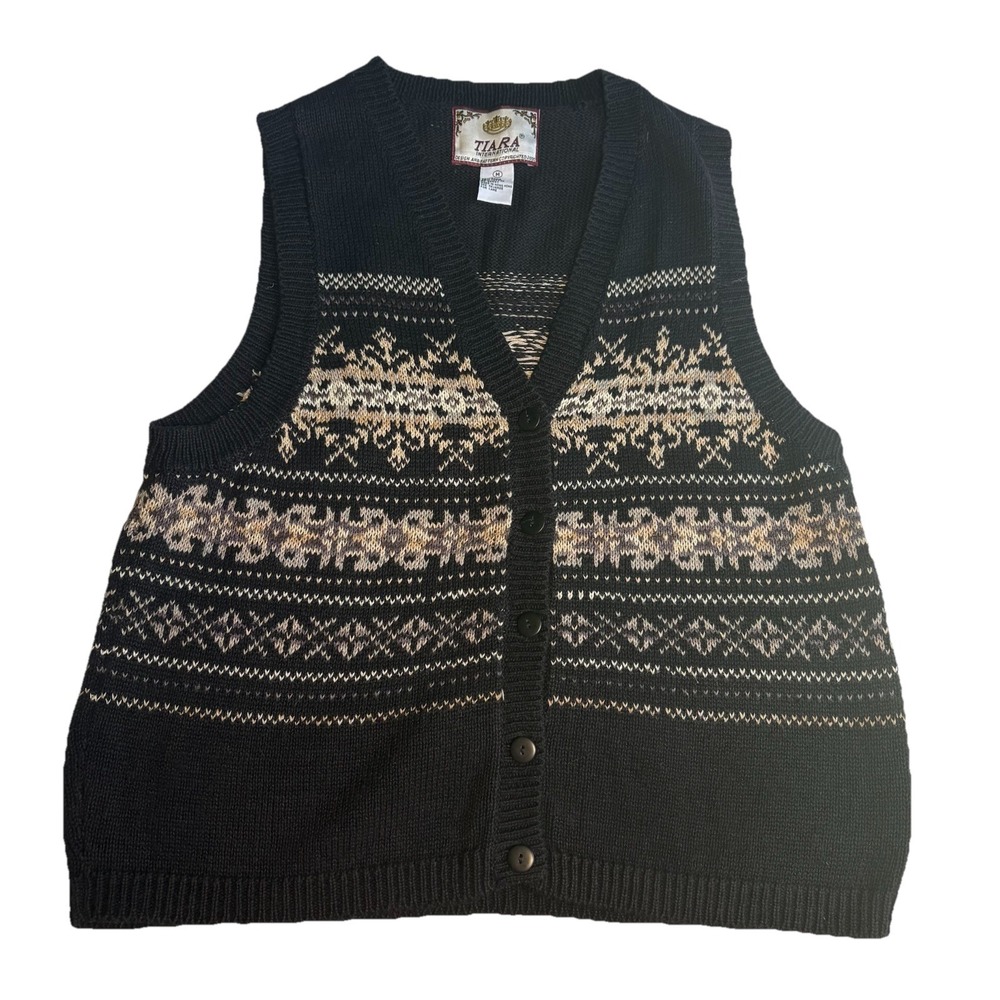 VTG Sweater Vest Y2K 2000 Tiara Women's Sz M Black‎ W Designs